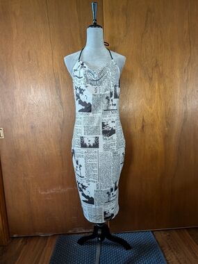 SHEIN Black and White Newspaper Print Halter Midi Dress